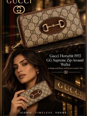 New 🔥! Gucci Horsebit 1955 GG Supreme Zip-Around Wallet